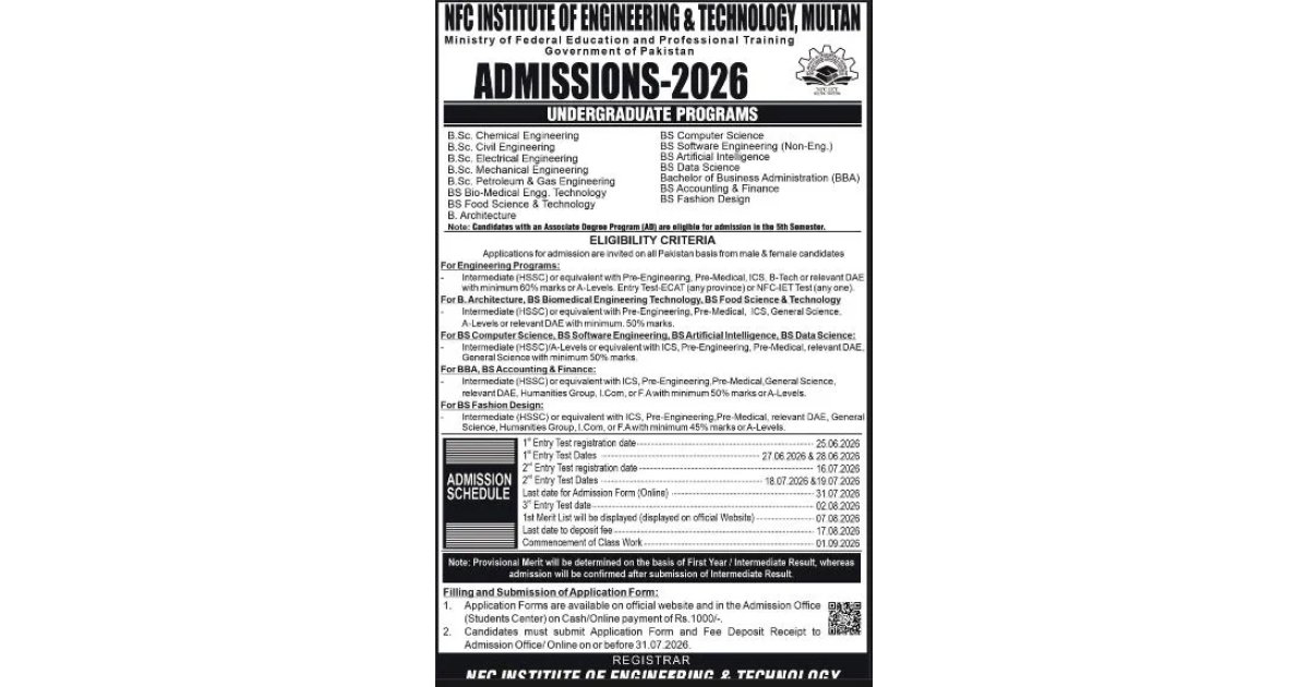NFC Institute of Engineering & Technology 2026