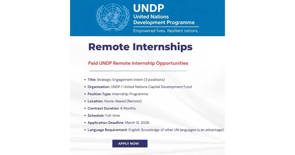 Paid UNDP Remote Internship for International Students
