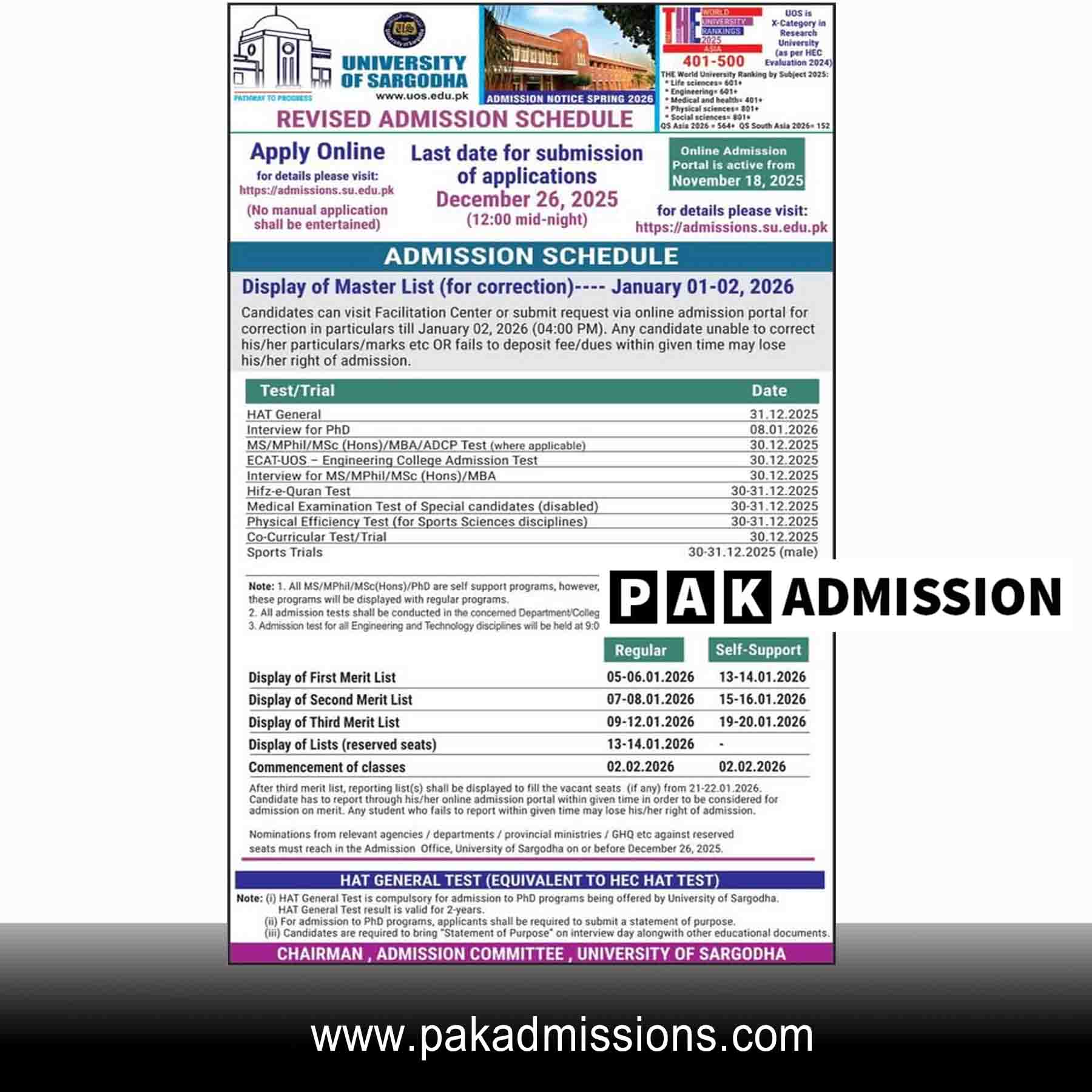 University of Sargodha (UOS) Admission 2026 admission advertisement University of Sargodha (UOS) Admission 2026 admission advertisement