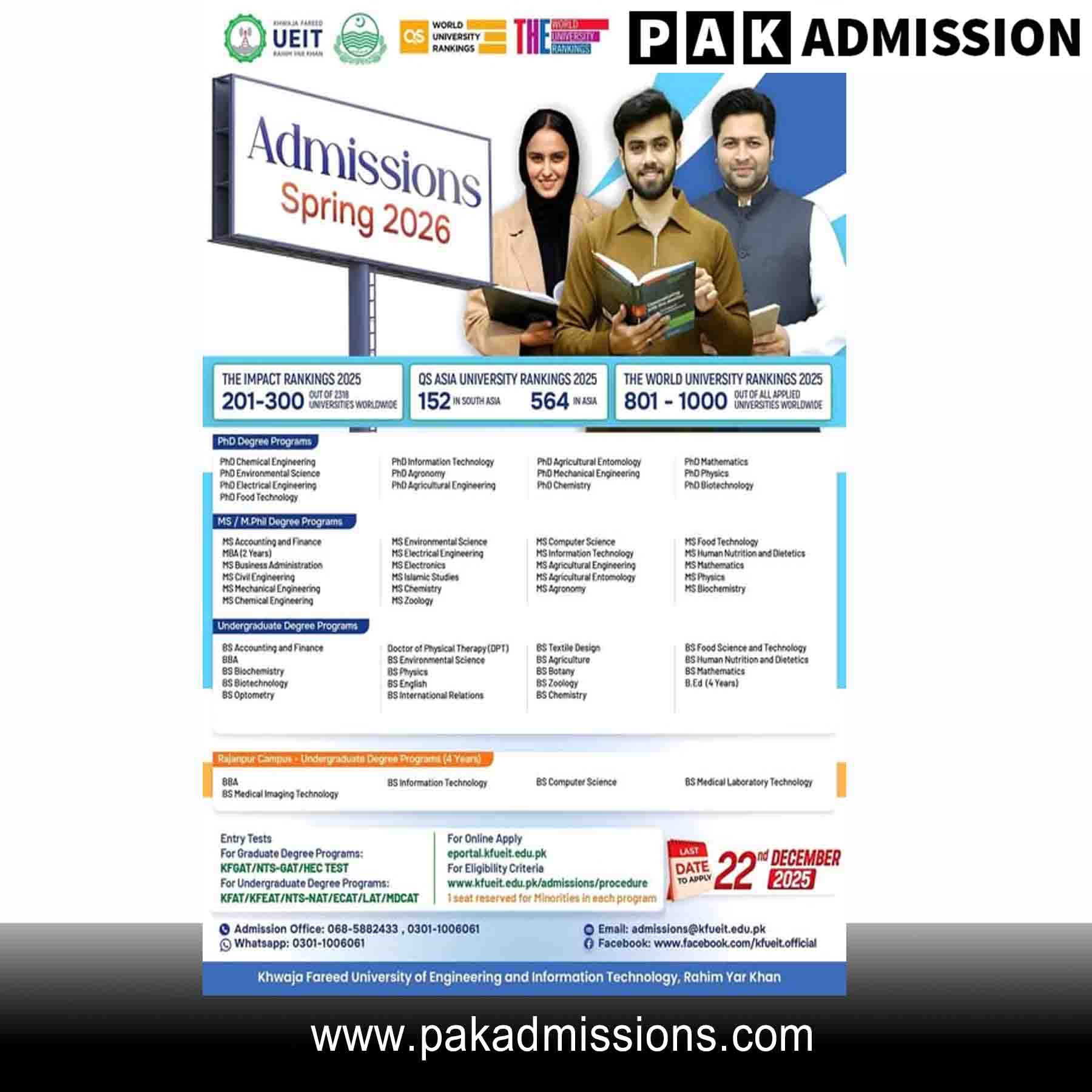 Khawaja Fareed University of Engineering & Information Technology Rajan Pur Campus (KFUEIT) Admission 2026 admission advertisement Khawaja Fareed University of Engineering & Information Technology Rajan Pur Campus (KFUEIT) Admission 2026 admission advertisement
