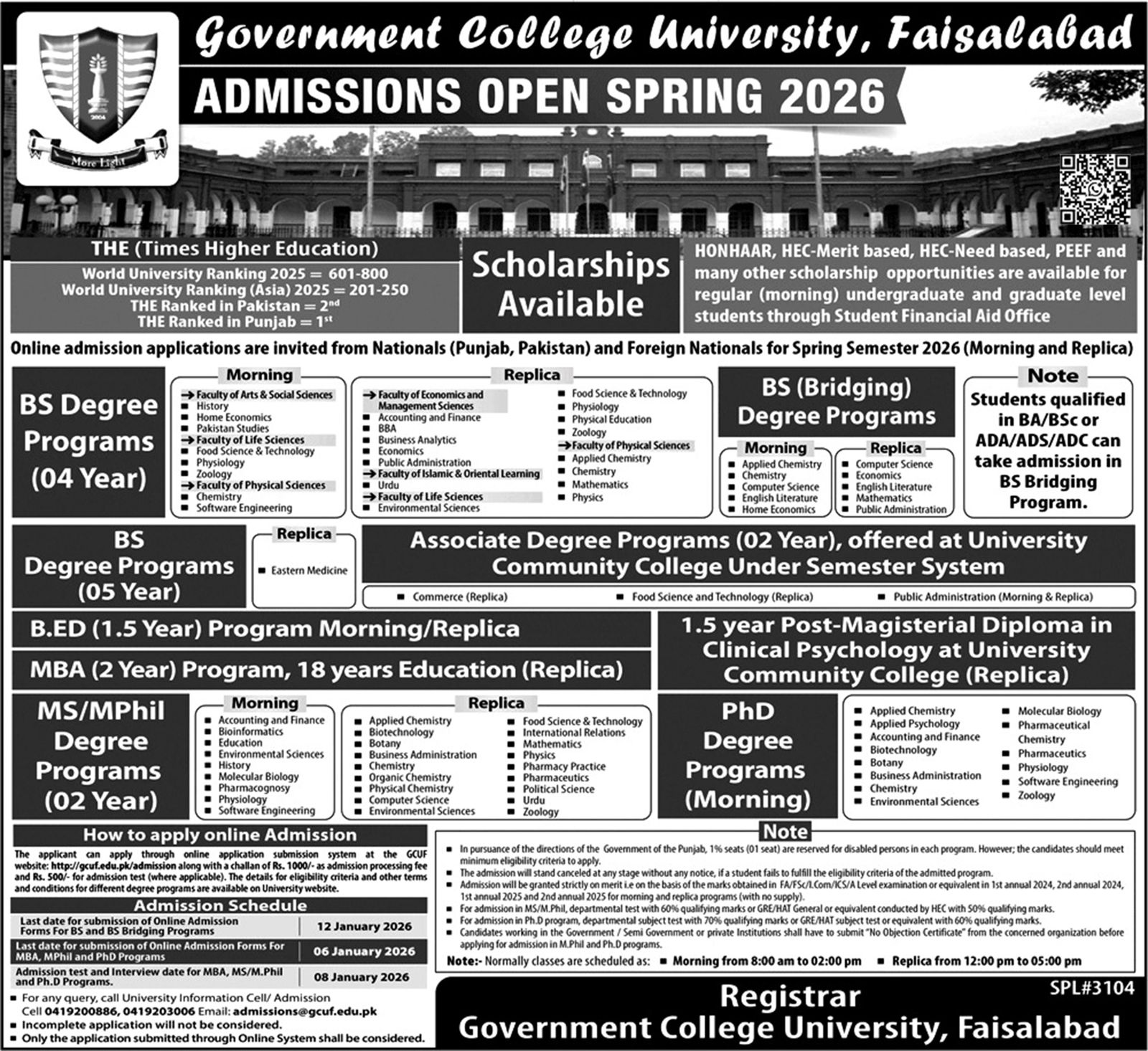 Government College University Faisalabad (GCU Faisalabad) Admission admission advertisement Government College University Faisalabad (GCU Faisalabad) Admission admission advertisement
