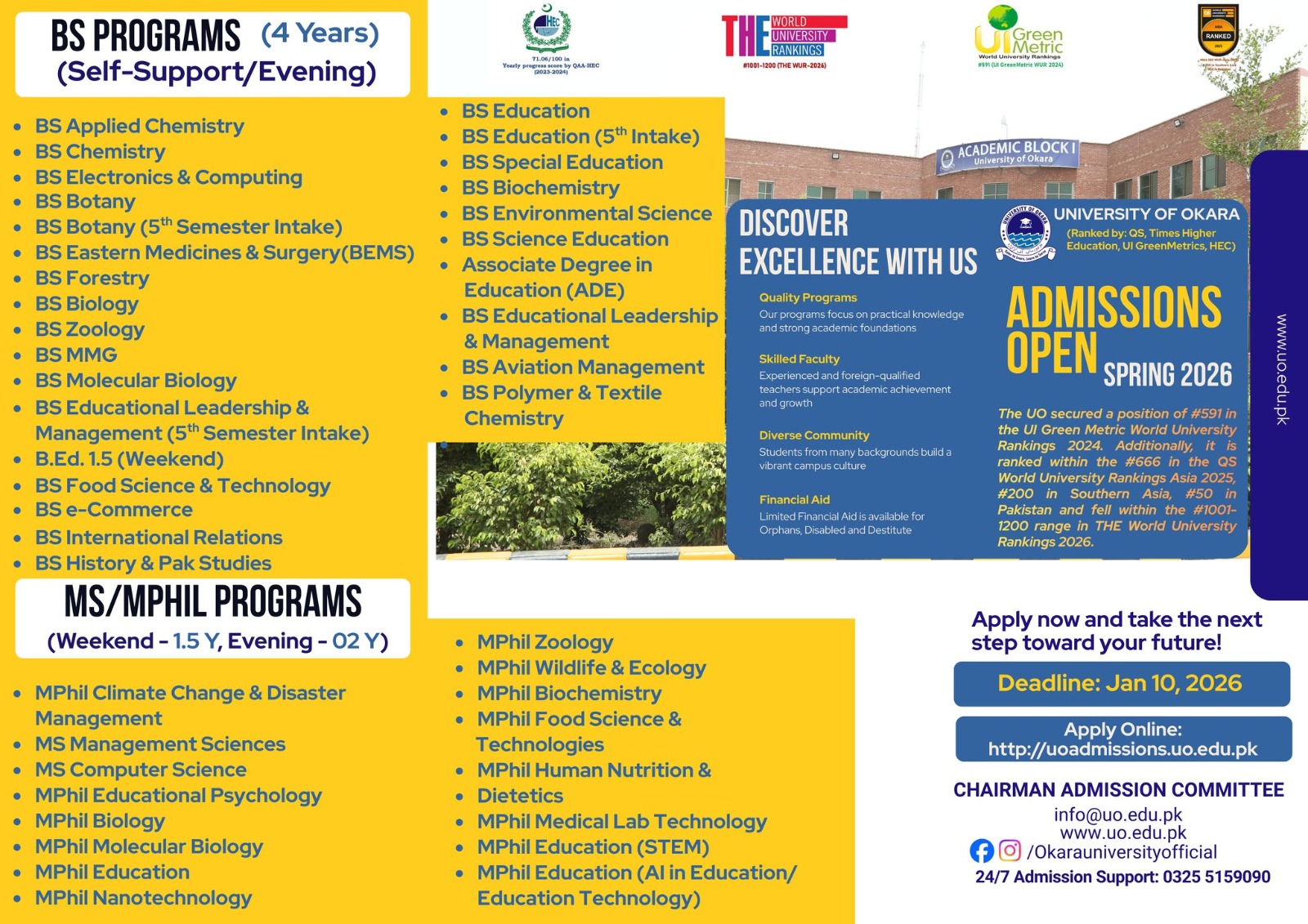 University of Okara (UO) - Multiple ( BS , BS 5th , MS , Mphil , PhD ) (Spring Admission 2026)