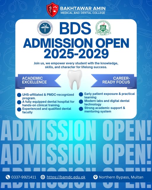 Bakhtawar Amin Medical & Dental College (BAMDC) Admission 2026 admission advertisement