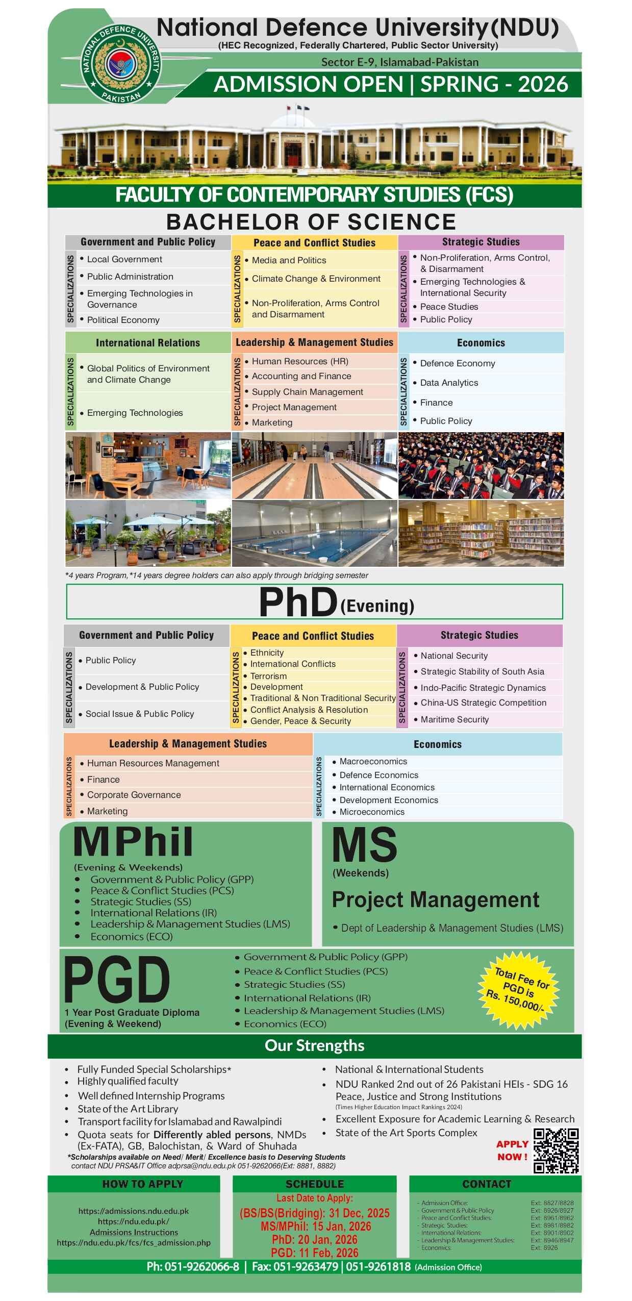 National Defense University Islamabad (NDU) PhD Admission admission advertisement