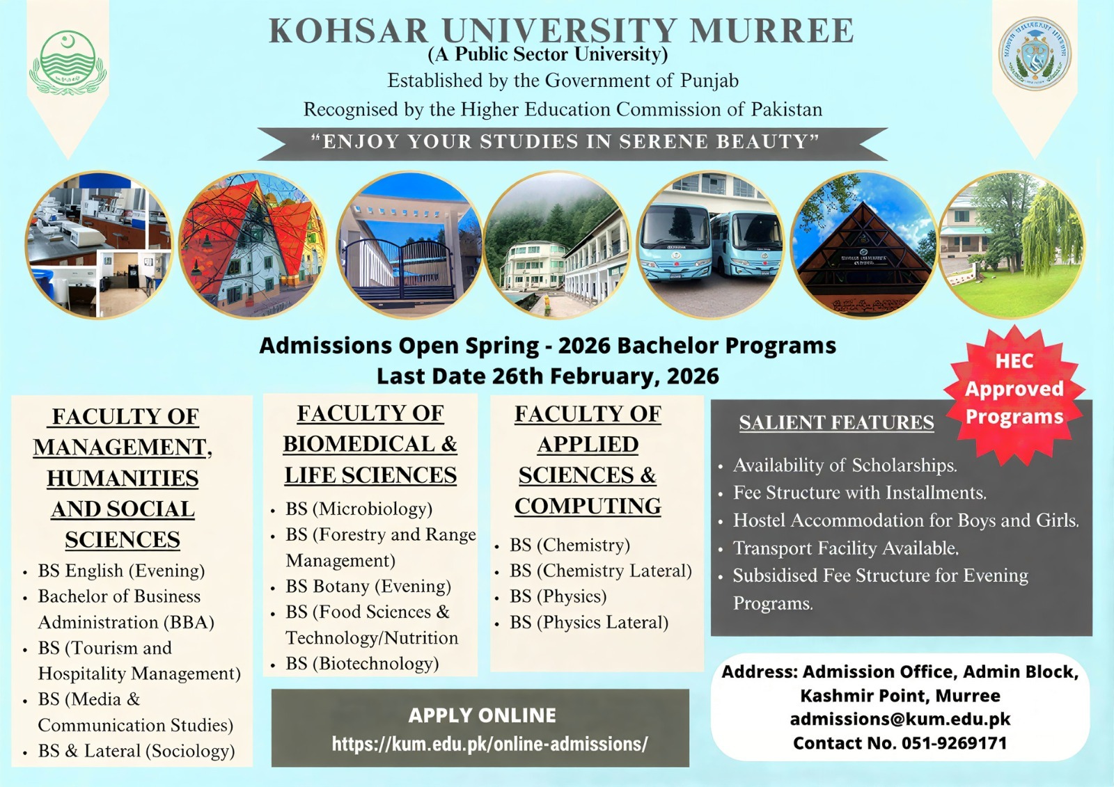 Kohsar University Murree (KU) - BS ( Spring Admission 2026)