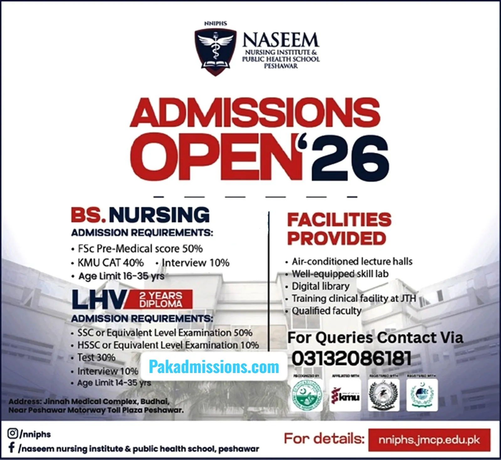 Naseem Nursing Institute & Public Health School, Peshawar Admission 2026 admission advertisement