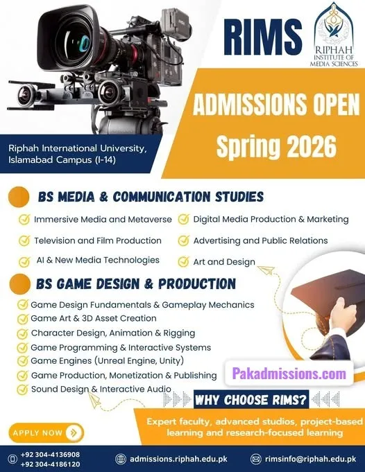 Riphah International University Islamabad (Riphah) Admission 2026 admission advertisement