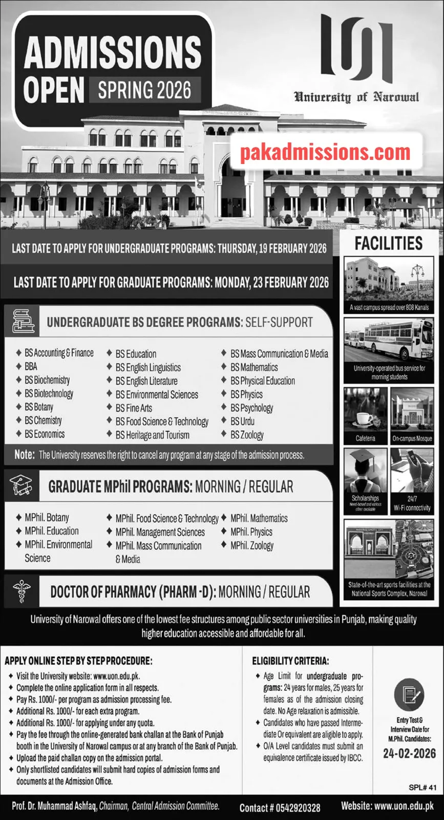 University of Narowal (UN) - BS (Open Spring Admissions 2026)