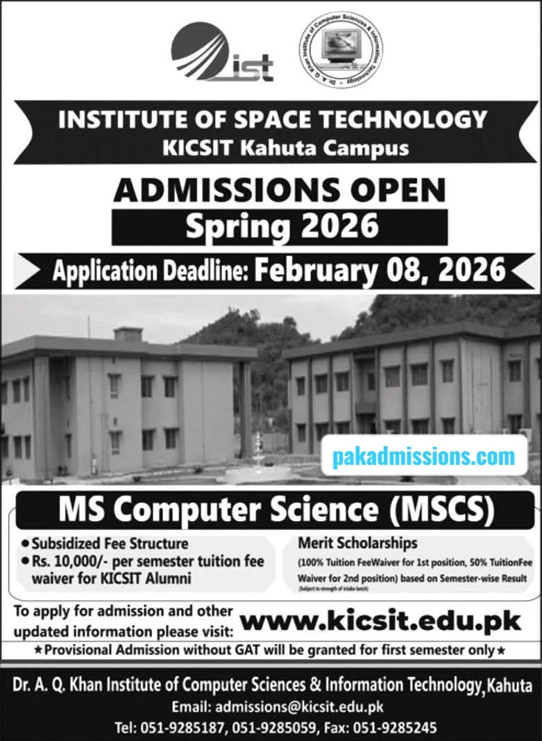 Institute of Space Technology (IST) Admission 2026 admission advertisement