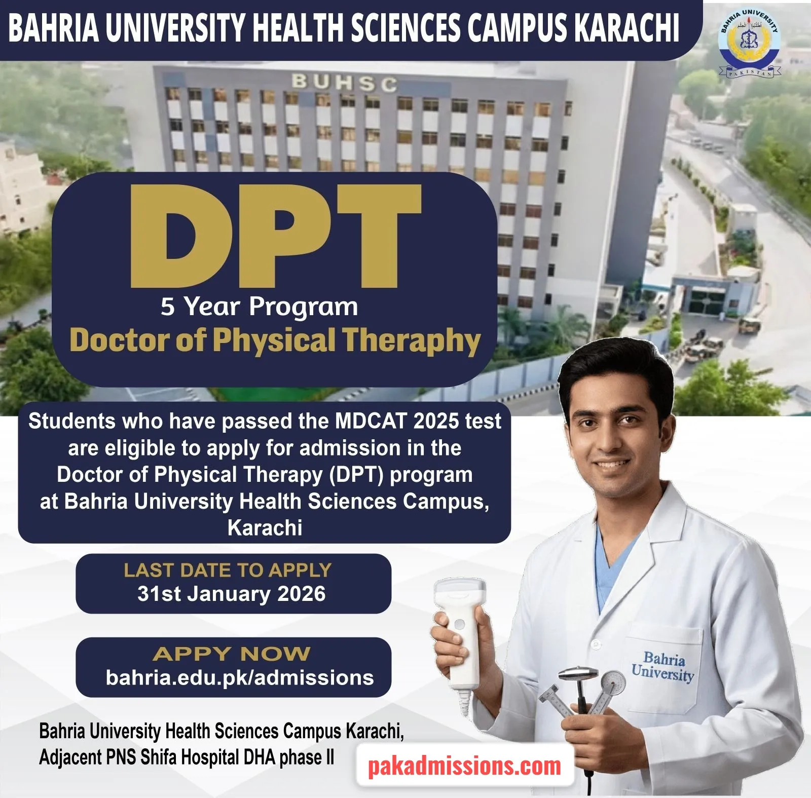 Bahria University Health Sciences Campus, Karachi Admission 2026 admission advertisement