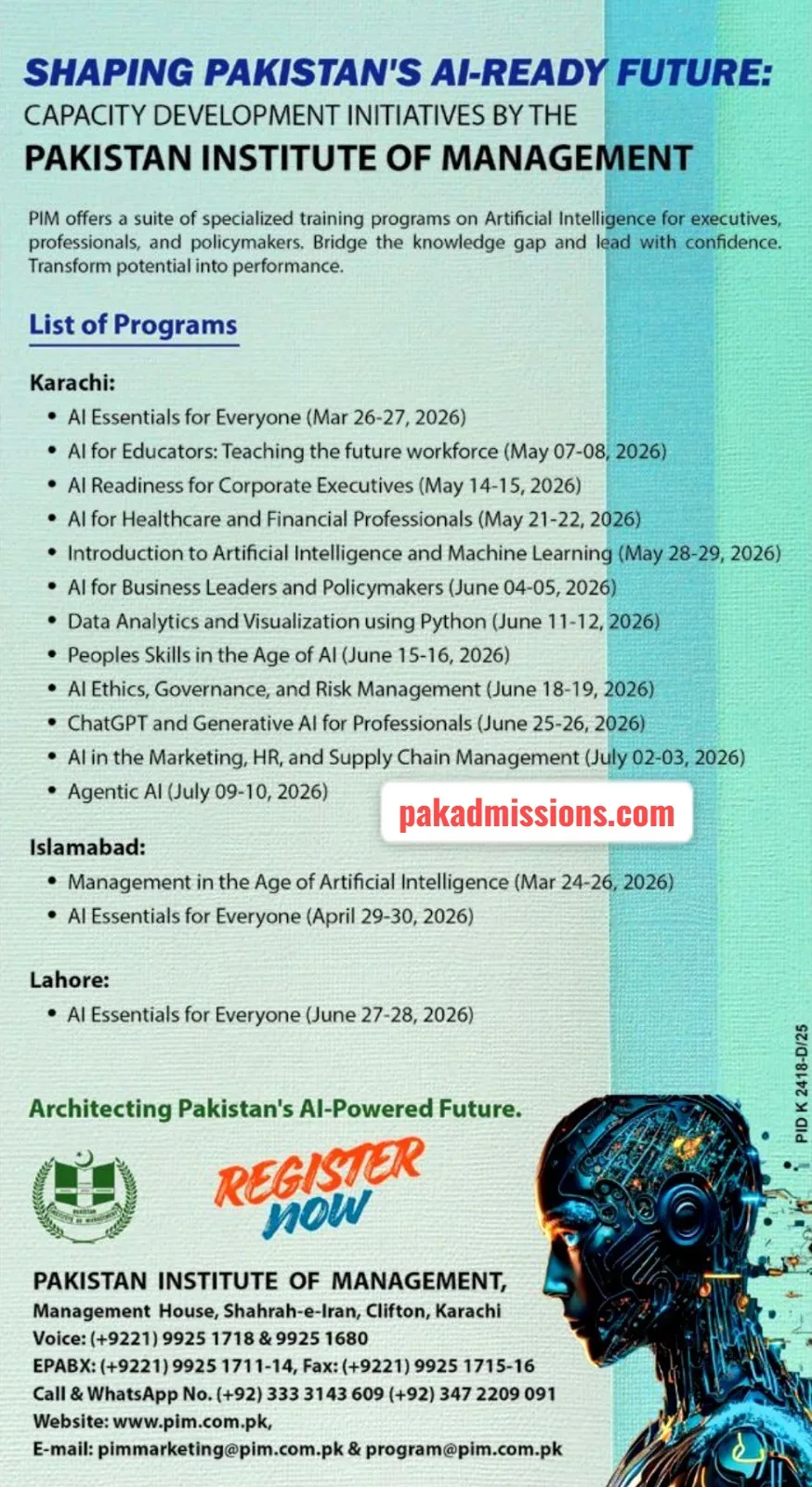 Pakistan Institute of Management Admission 2026 admission advertisement Pakistan Institute of Management Admission 2026 admission advertisement