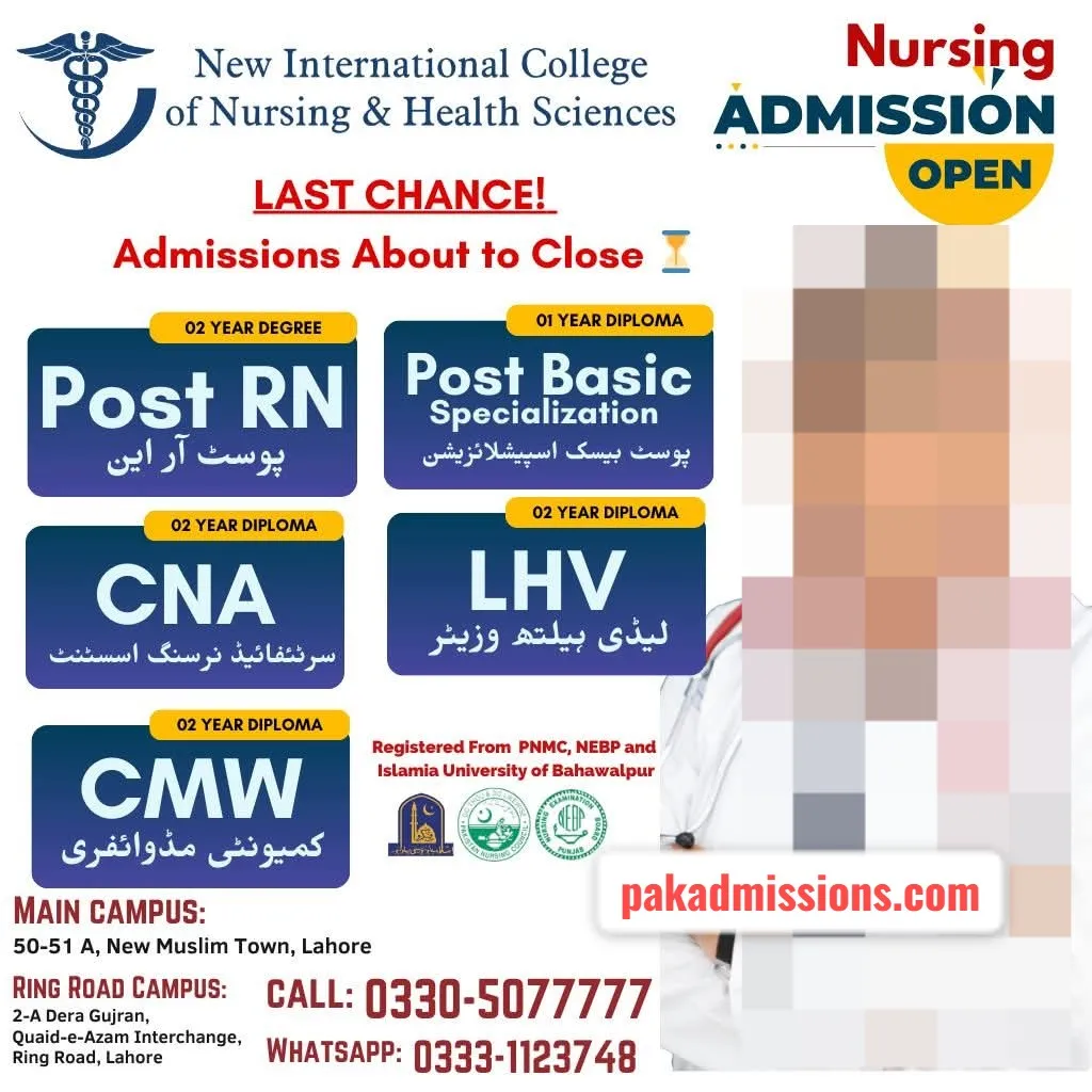New International College of Nursing & Health Sciences  Admission 2026 admission advertisement