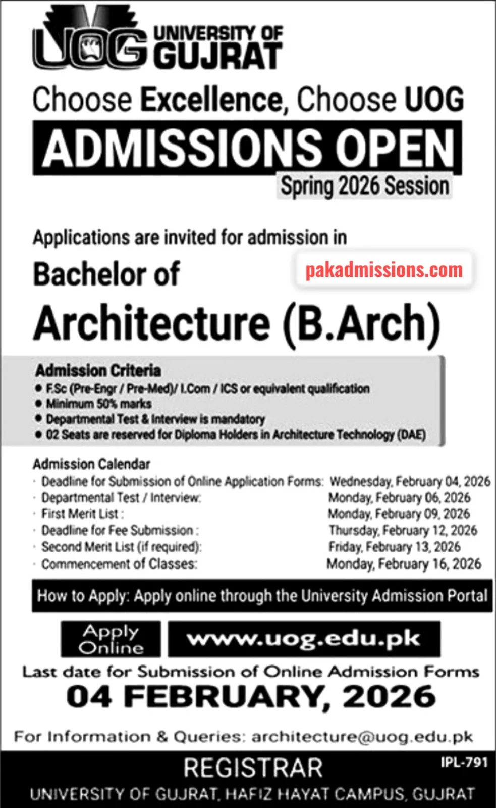 University of Gujrat (UOG) - BS (Open Admissions 2026 )