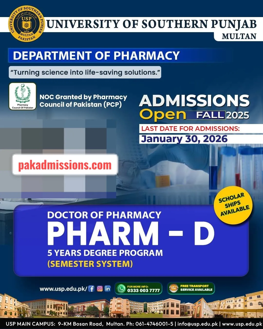 University of Southern Punjab (USP) Admissions admission advertisement