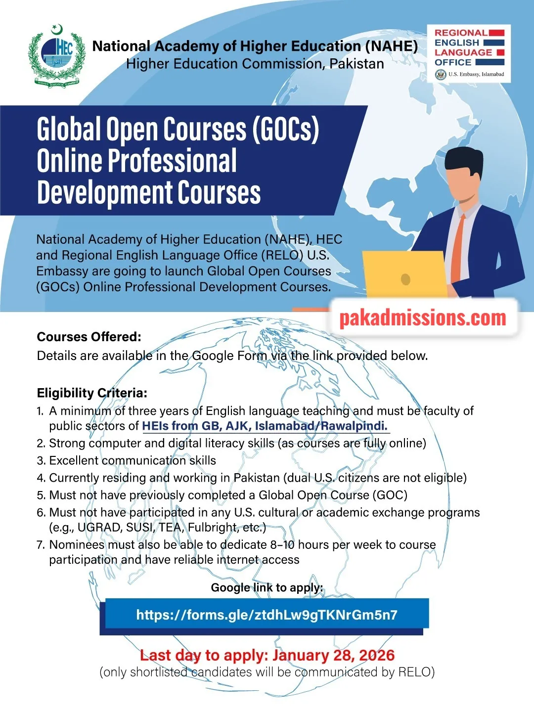 National Academy of Higher Education, NAHE Islamabad Admission 2026 admission advertisement