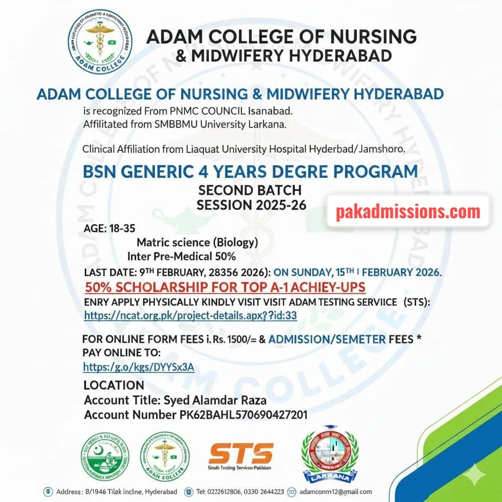ADAM College of Nursing & Midwifery Hyderabad - BS Nursing (Open Admissions 2026 )