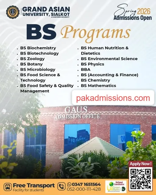 Grand Asian university Sialkot - BS (BS Programs Admission 2026)