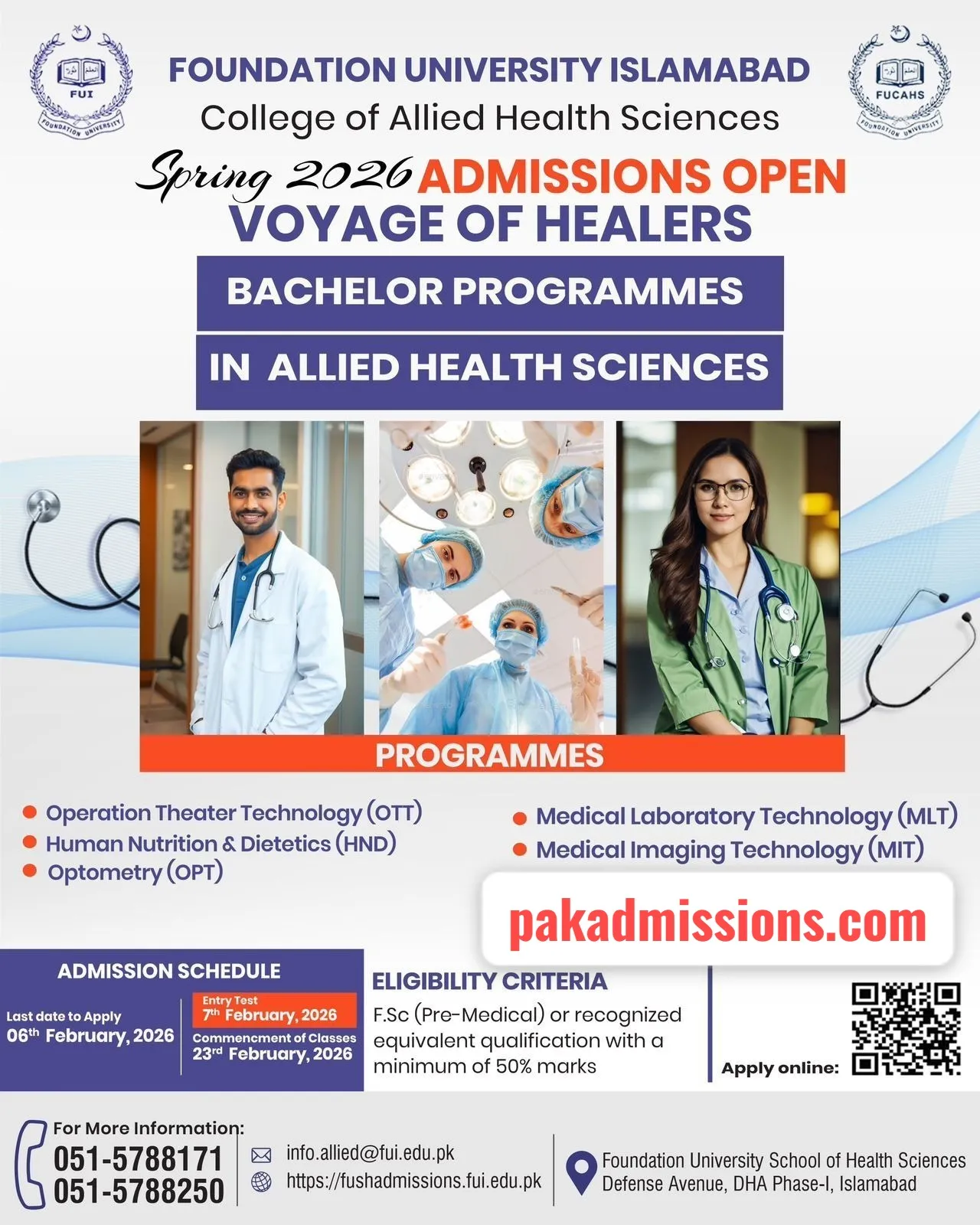 Foundation University Islamabad (FUI) AHS Admissions admission advertisement