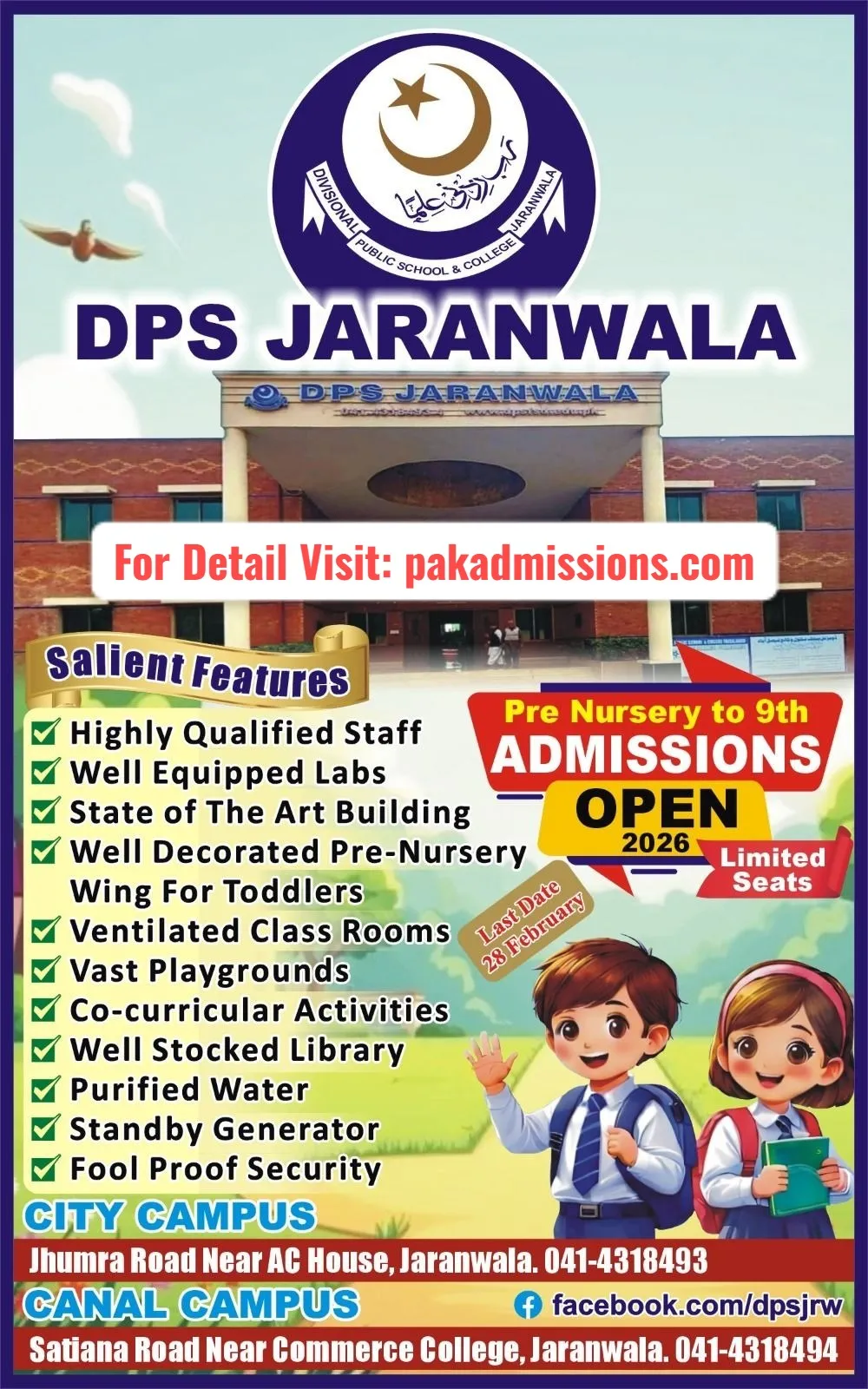 Division Public School Jaranwala (DPS) Admission 2026 admission advertisement