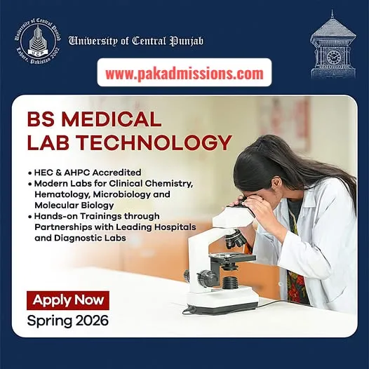 University of Central Punjab (UCP) MLT Admissions admission advertisement