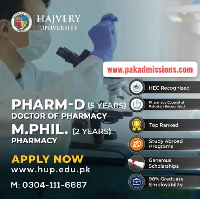 Hajvery University (HU) Admission 2026 admission advertisement