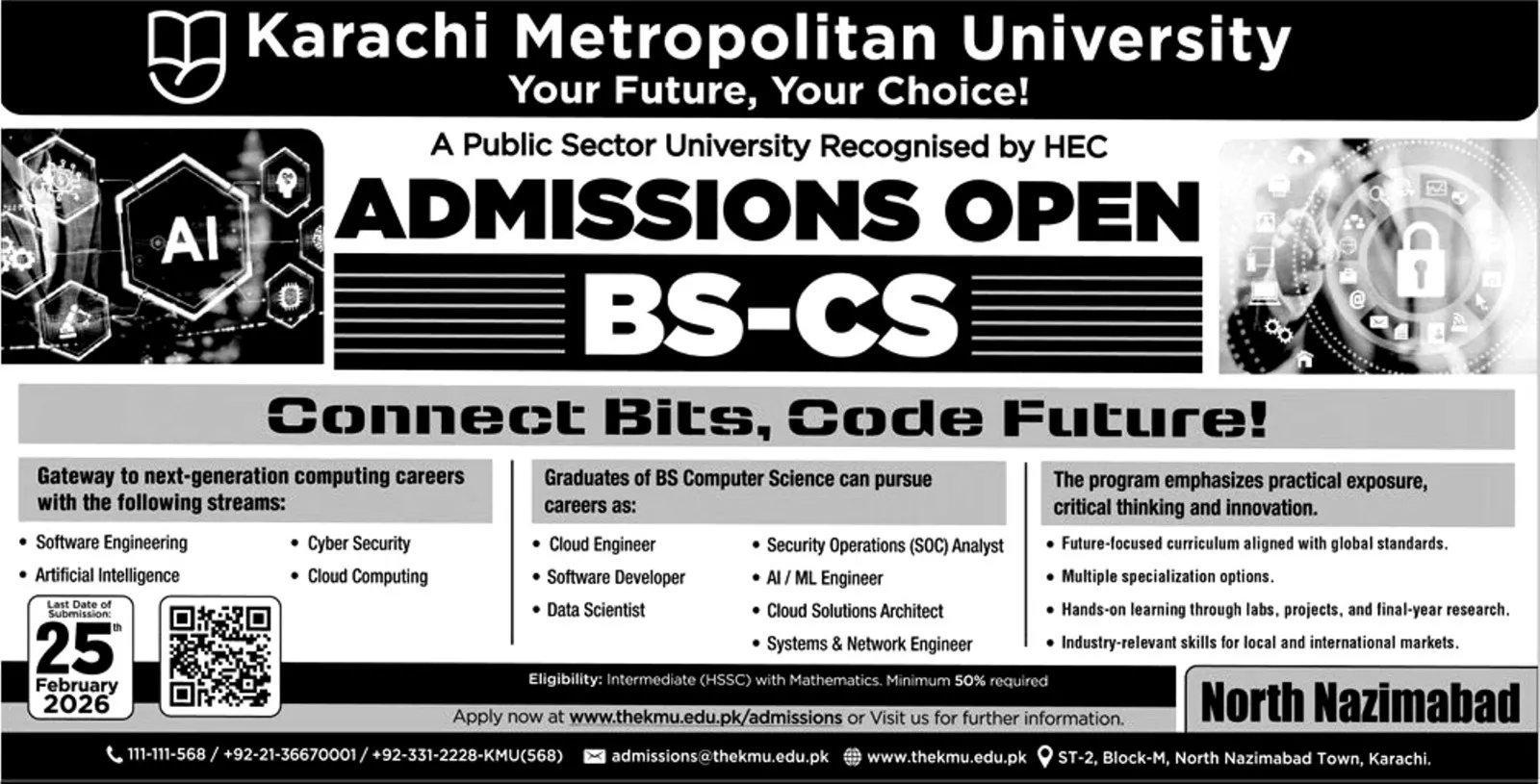 Karachi Metropolitan University Karachi (KMU) Admission 2026 admission advertisement Karachi Metropolitan University Karachi (KMU) Admission 2026 admission advertisement