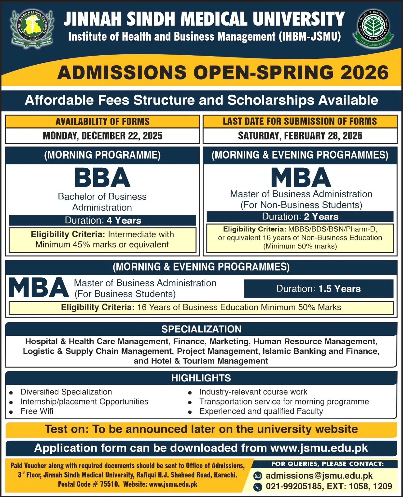Jinnah Sindh Medical University Karachi (JSMU) Admission admission advertisement Jinnah Sindh Medical University Karachi (JSMU) Admission admission advertisement