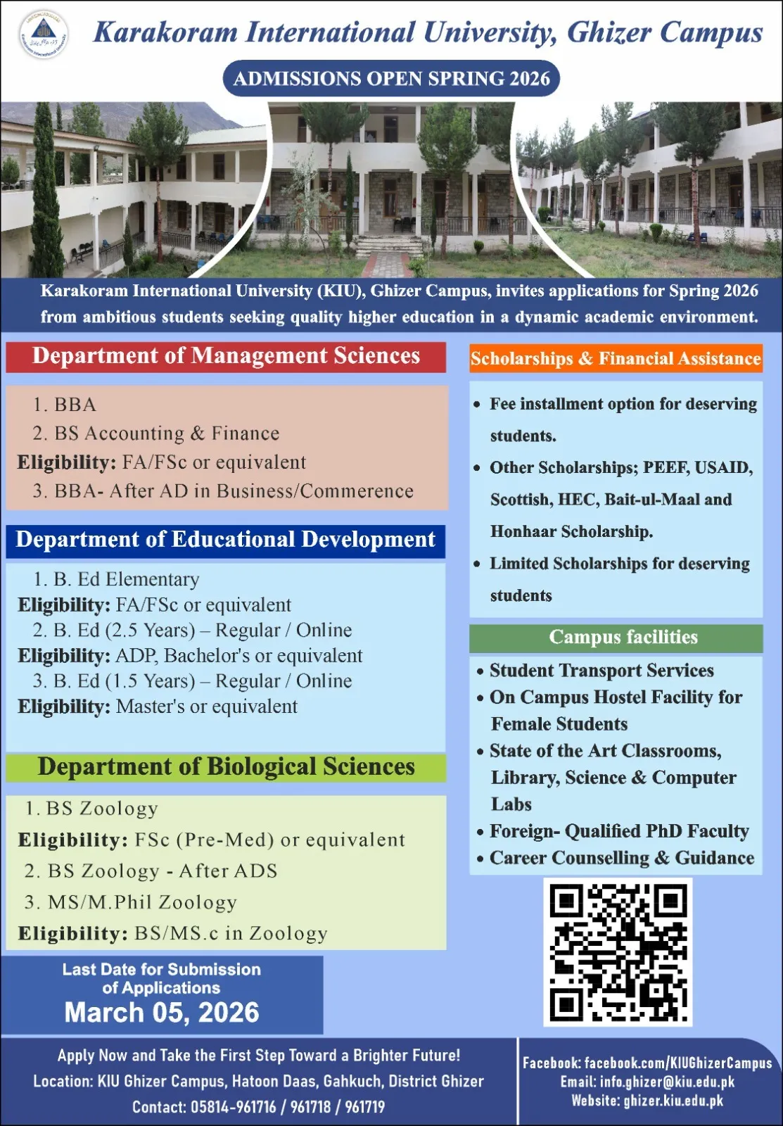 Karakoram International University Gilgit (KIU) Admission 2026 admission advertisement