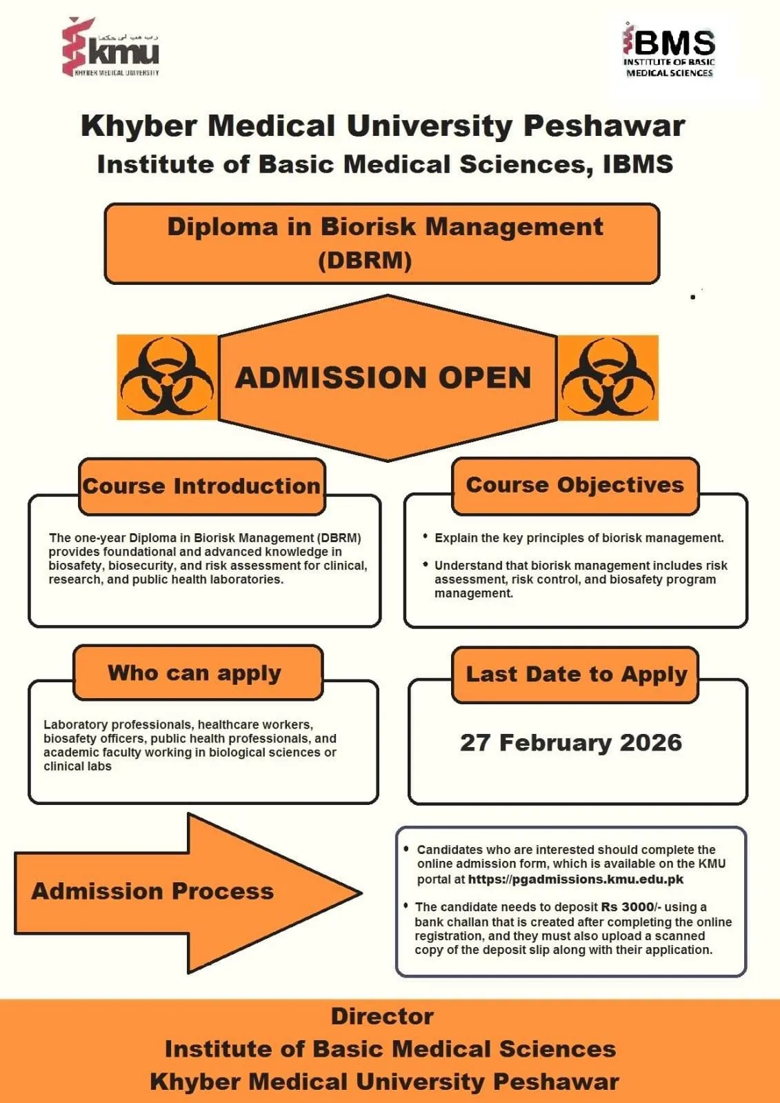 Khyber Medical University Peshawar (KMU) Open Admission admission advertisement