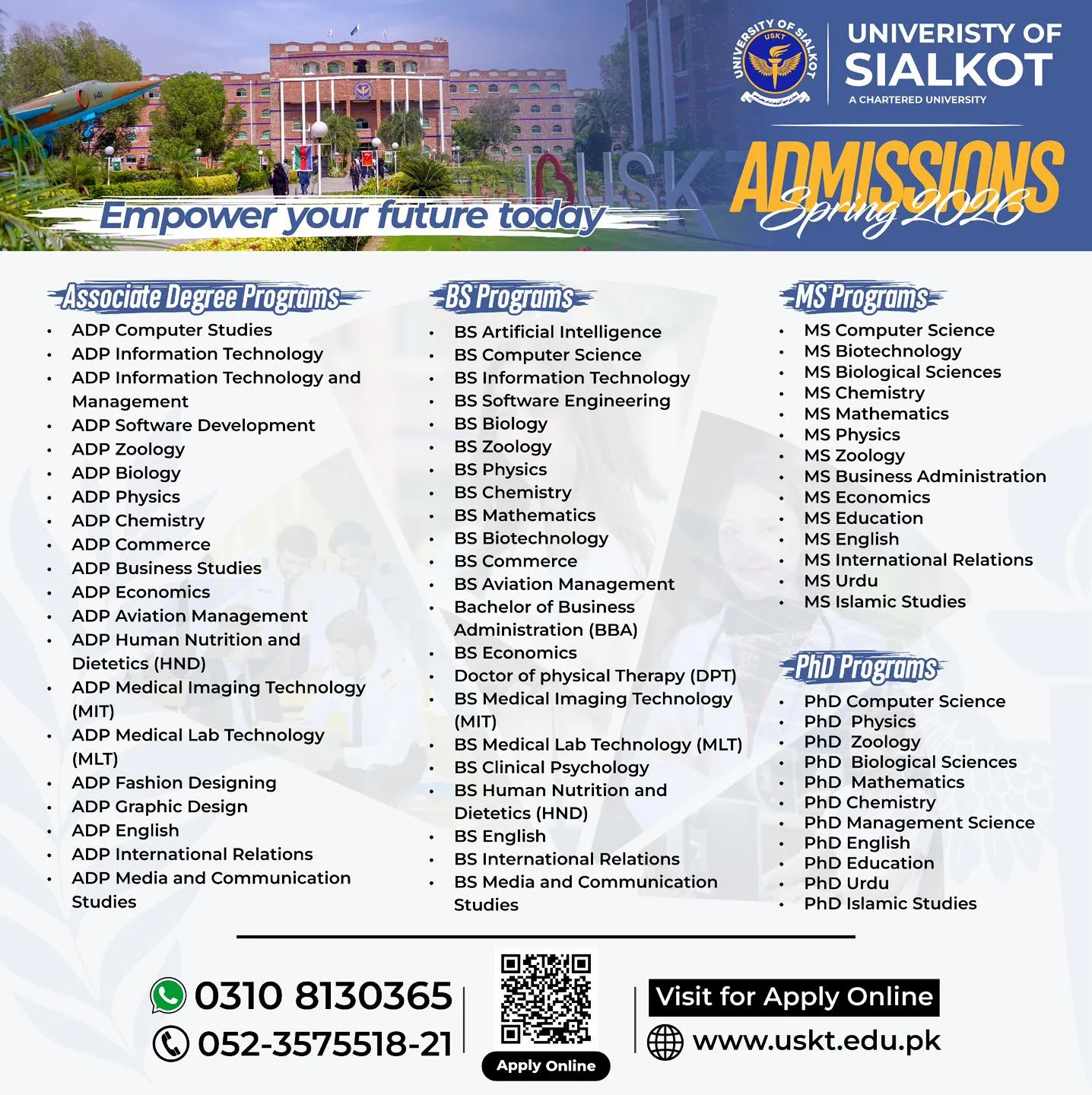 University of Sialkot (US) - Undergraduate / Postgraduate Programs (Spring admissions 2026)