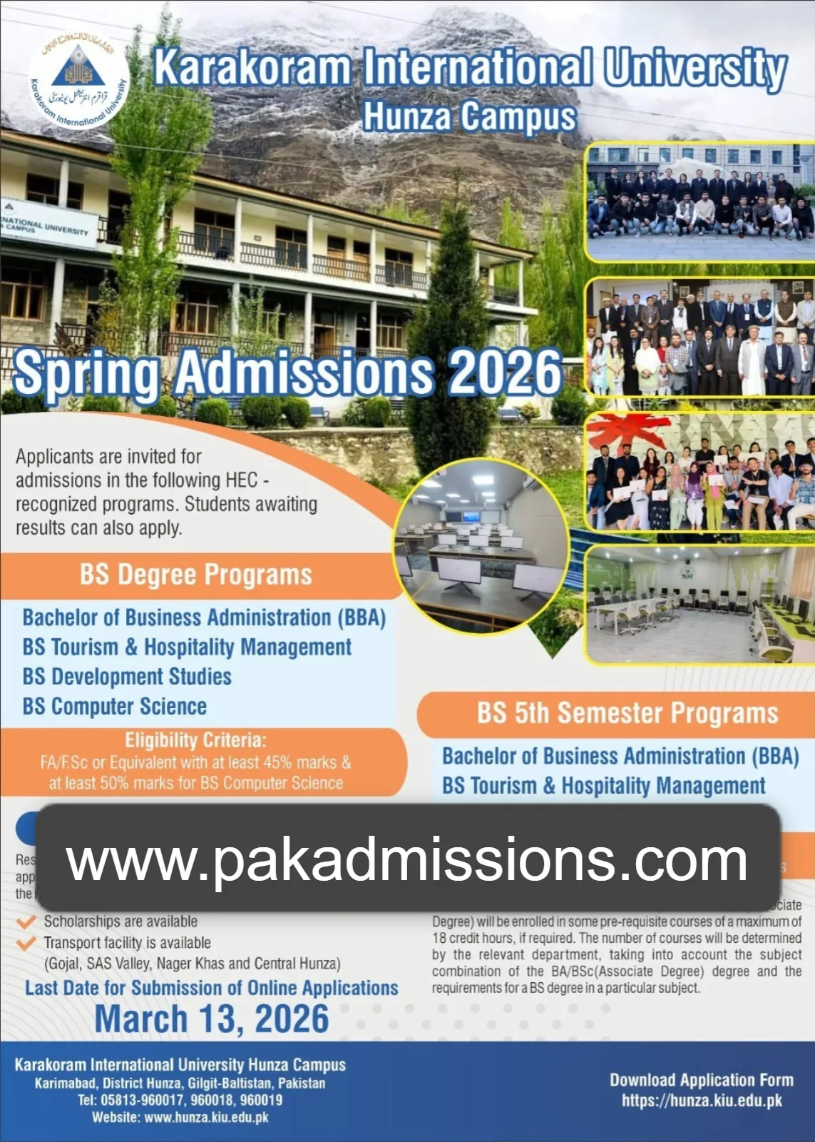 Karakoram International University Gilgit (KIU-Hunza) Admission 2026 admission advertisement