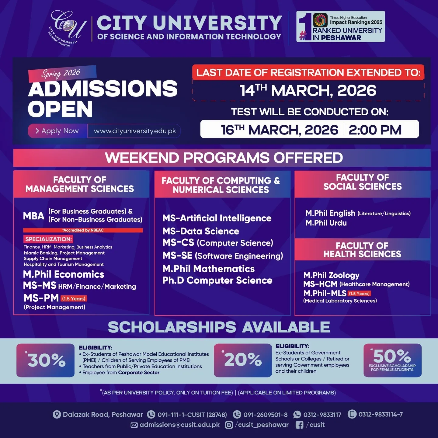 City University of Science and IT Peshawar (CU) 2026 Admission admission advertisement