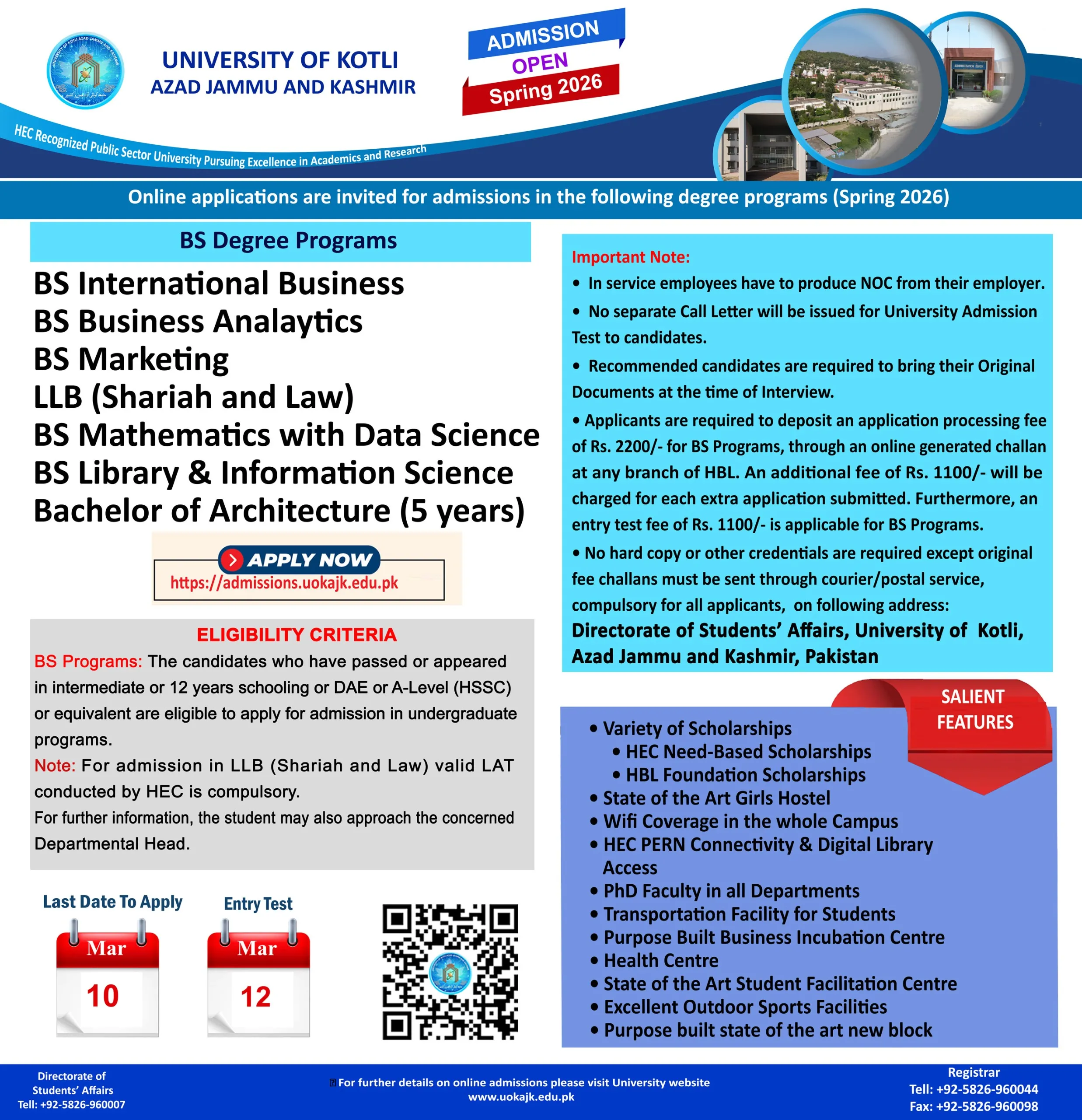 University of Kotli (UoK) - Undergraduate Programs (Admissions 2026)
