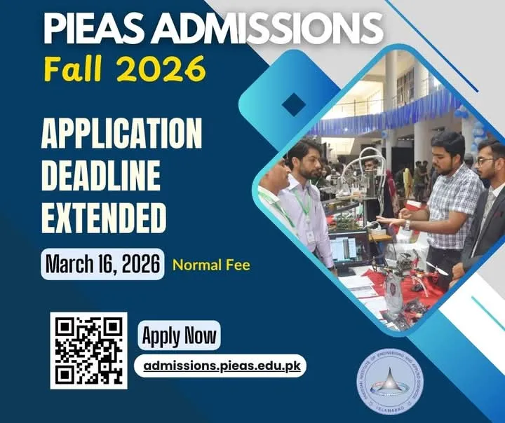 Pakistan Institute of Engineering & Applied Sciences Islamabad (PIEAS) Admission 2026 admission advertisement