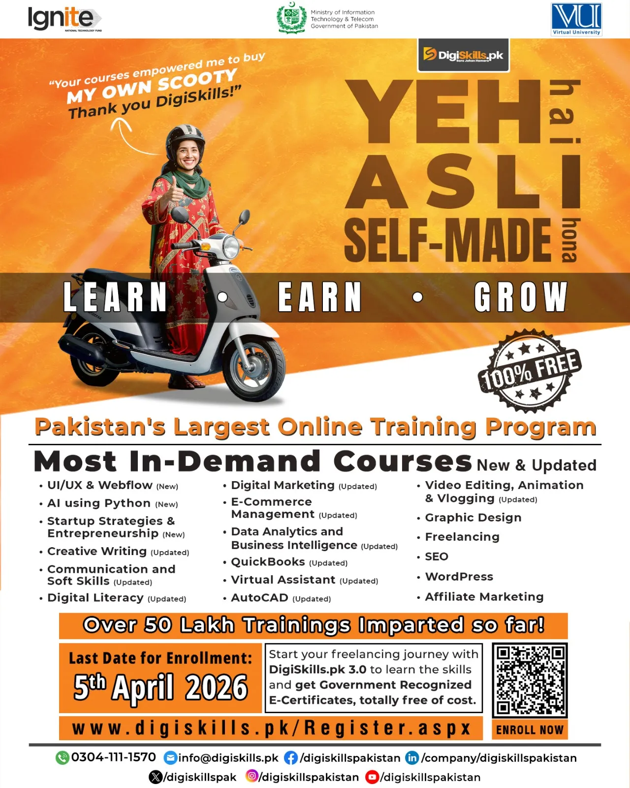 Govt of Pakistan Online Cources admission advertisement