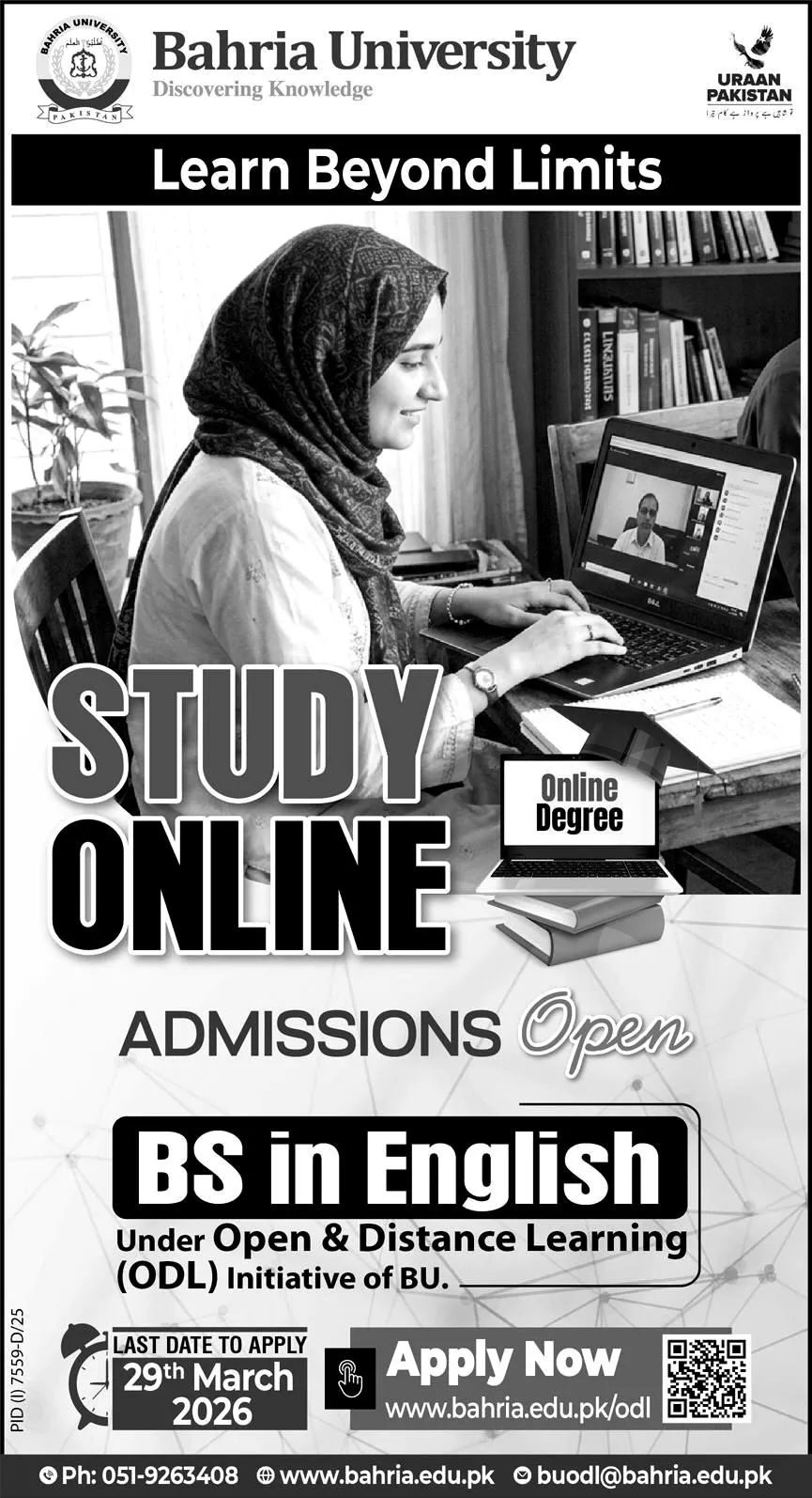 Bahria University Islamabad (BU) Admission 2026 admission advertisement