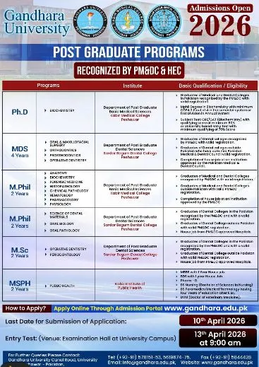 Gandhara University Peshawar (GUP) - Post Graduate Program (Spring admissions 2026)
