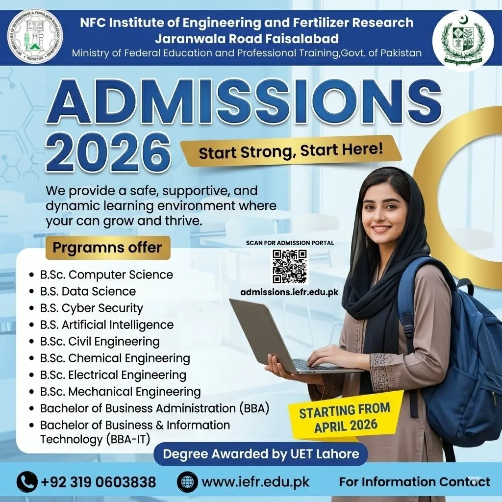 NFC Institute of Engineering & Technology (NFCIET) Faisalabad - Undergraduate Programs (Admissions 2026)