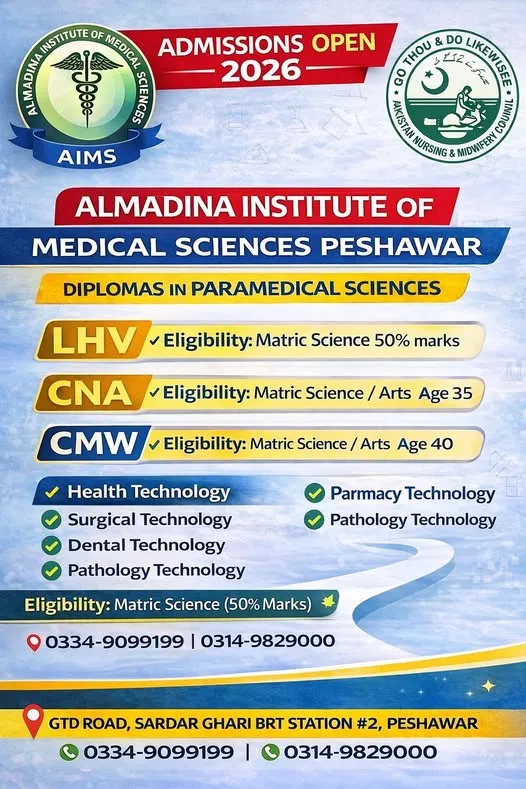 Almadina Institute of Medical Sciences Peshawar (AIMS) - Allied Health Sciences Programs (Admissions 2026)