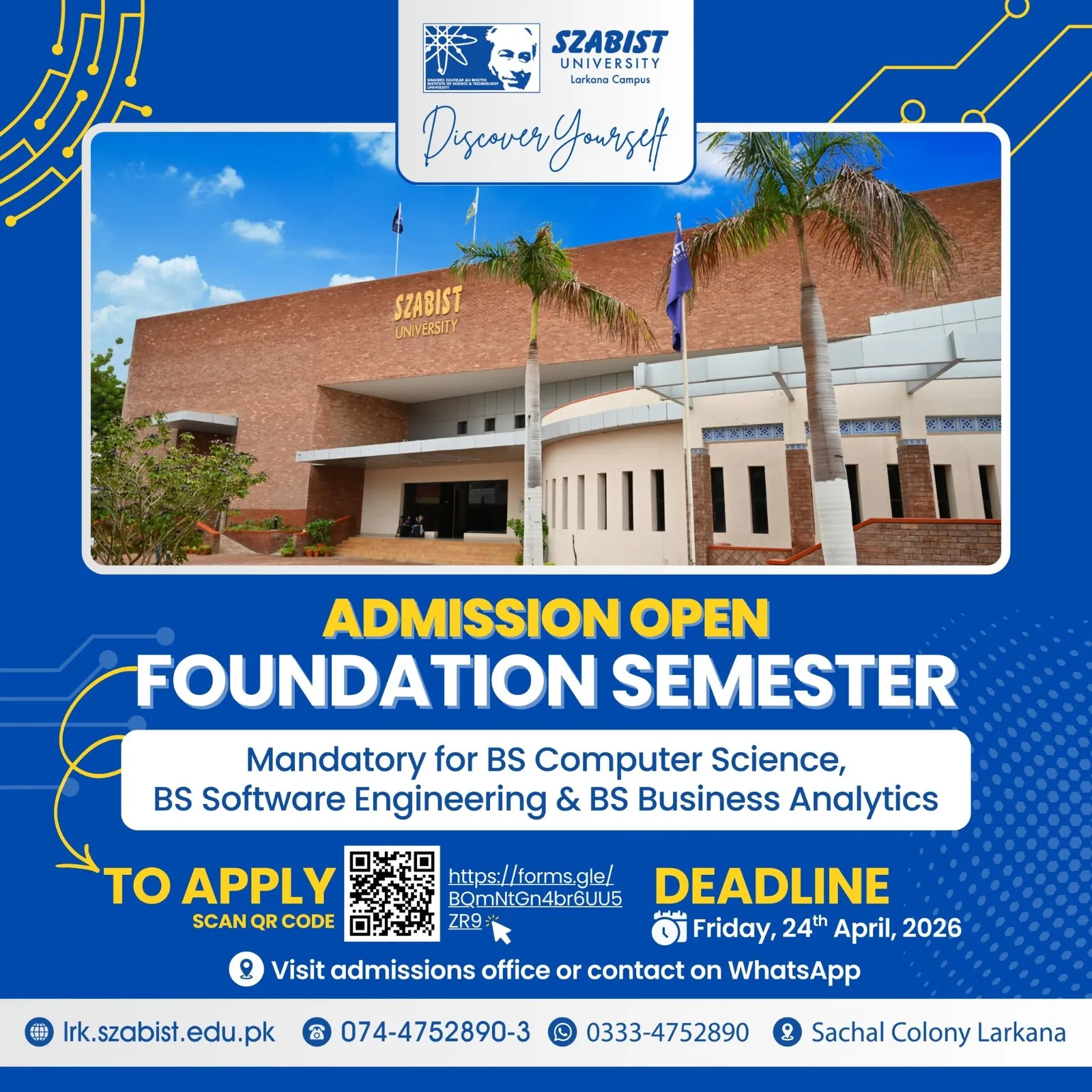 Shaheed Mohtarma Benazir Bhutto Medical University Larkana (SBBMU) - Undergraduate Programs (Admissions 2026)