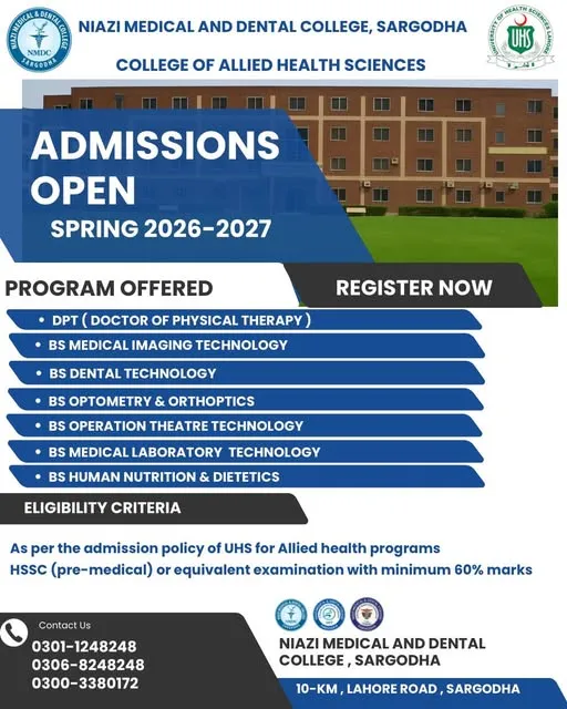 Niazi Medical & Dental College Sargodha (NMDC) - Allied Health Sciences Programs (Admissions 2026)