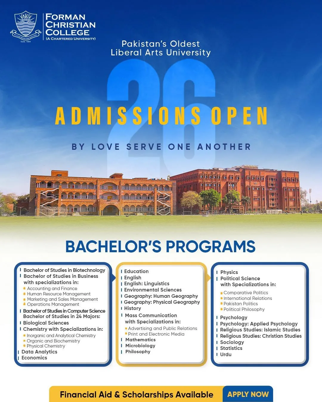 Forman Christian College (FCC) BS Admission 2026 admission advertisement
