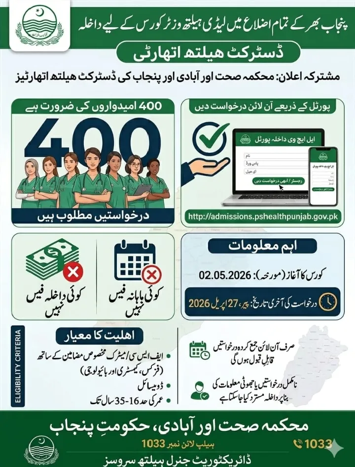 College of Nursing, DHQ Hospital, Bahawalnagar (CON-DHQ-BWN) - Lady Health Visitor (LHV) (LHV Admissions 2026)