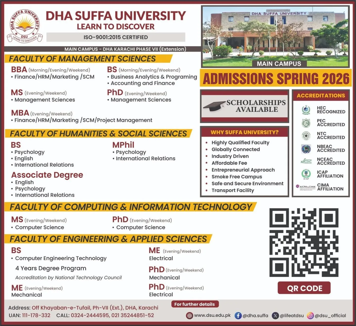 DHA Suffa University Karachi (DSU) BS MS PHD Admission 2026 admission advertisement DHA Suffa University Karachi (DSU) BS MS PHD Admission 2026 admission advertisement