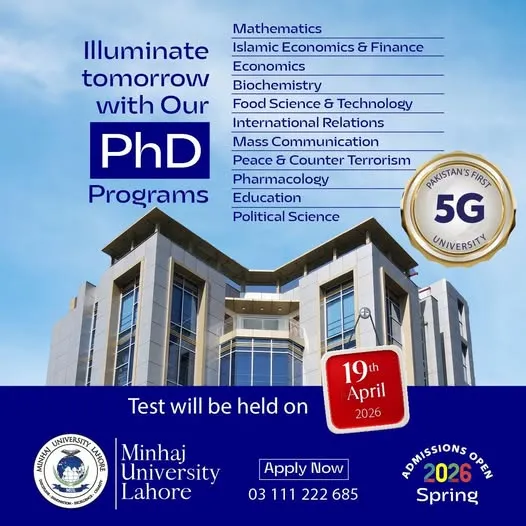 Minhaj University (MU) Admissions 2026 admission advertisement