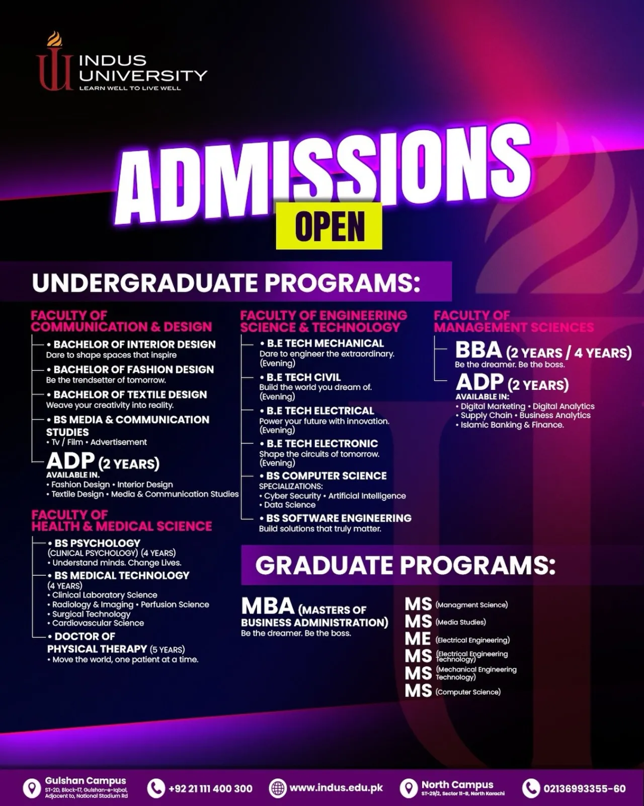 Indus University Karachi (Indus) - Undergraduate Programs (Fall Admission 2026)
