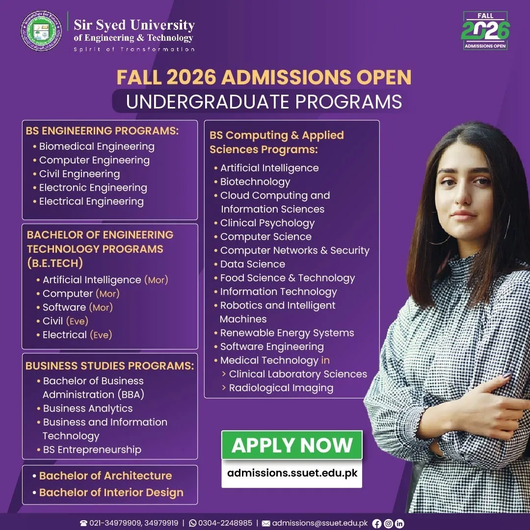 Sir Syed University of Engineering & Technology Karachi (SSUET) - Undergraduate Programs (Fall Admission 2026)
