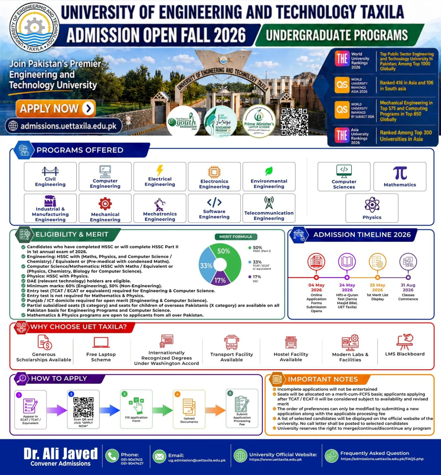 University of Engineering & Technology, Taxila (UET Taxila) - Undergraduate Programs (Fall Admission 2026)
