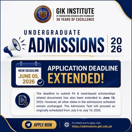 Ghulam Ishaq Khan Institute of Engineering Sciences & Technology Topi (Swabi) (GIKI) - Undergraduate Programs (Admissions 2026)