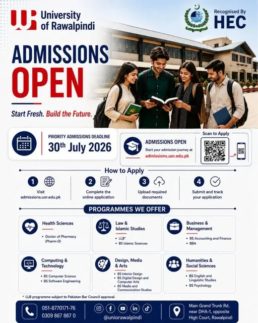University of Rawalpindi (UOR) - Undergraduate Programs (Fall Admissions 2026)